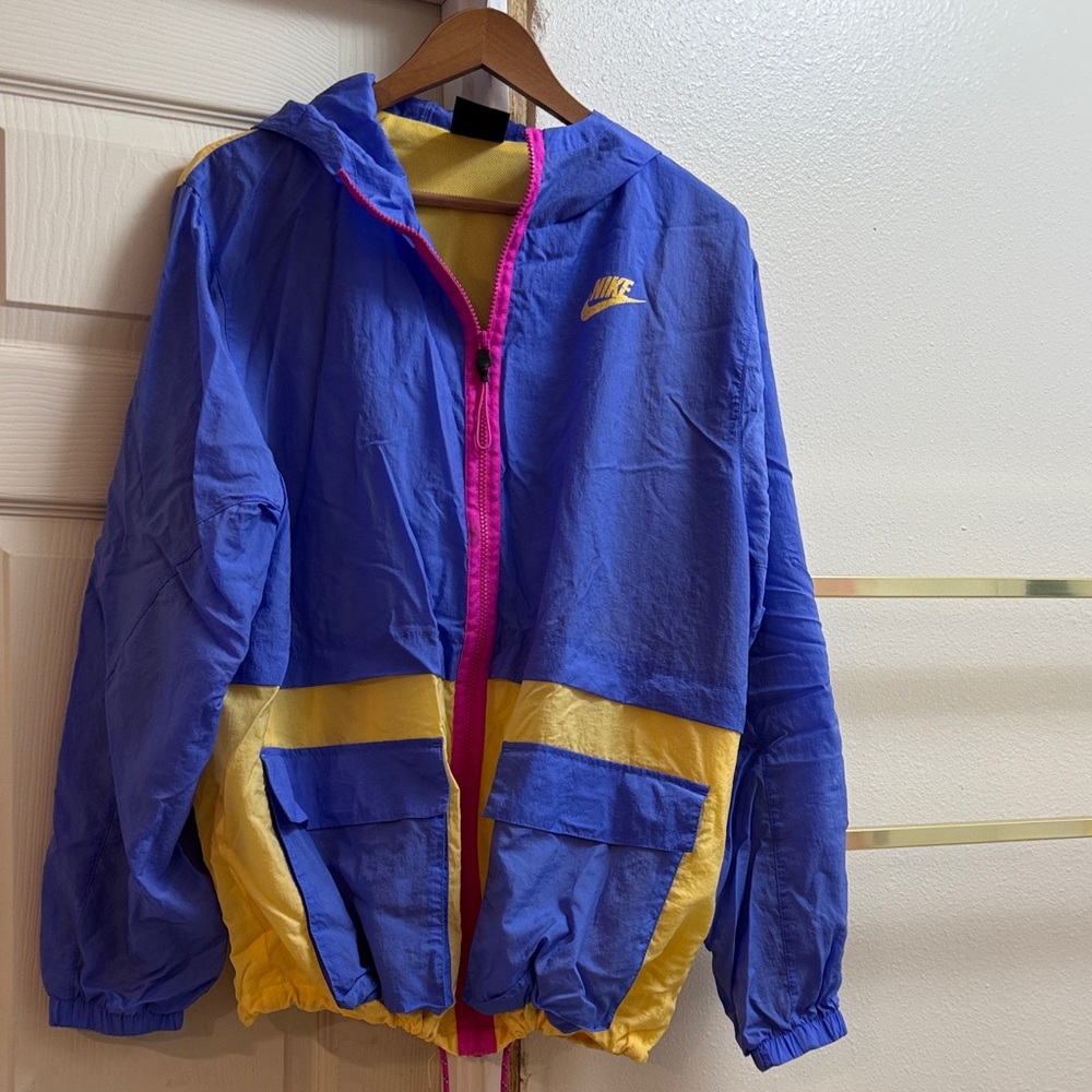 Nike Kids' Royal Blue & Yellow Hooded Windbreaker with Pink Trim